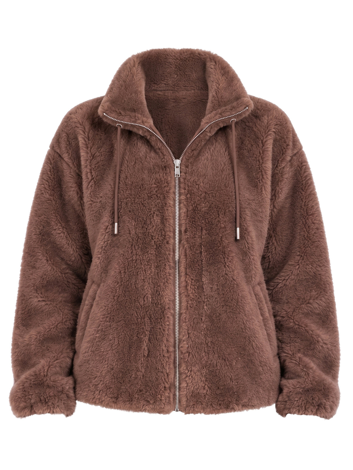 Regina-Ivy women's fluffy faux fur high-collar coat in mocha brown