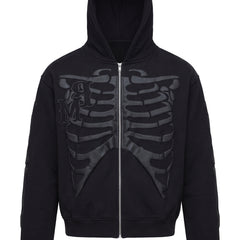 Women's oversized black puff-print skeleton zip hoodie
