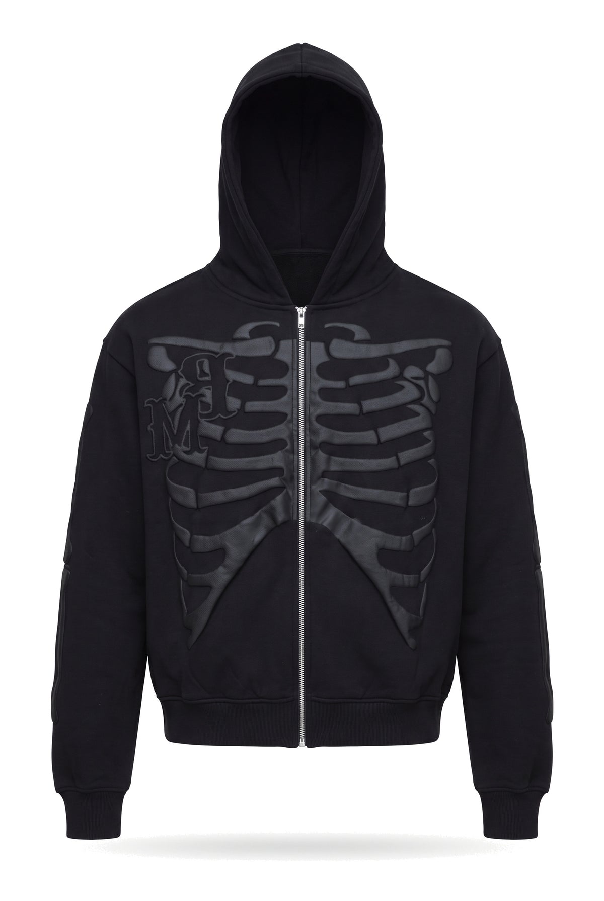Women's oversized black puff-print skeleton zip hoodie