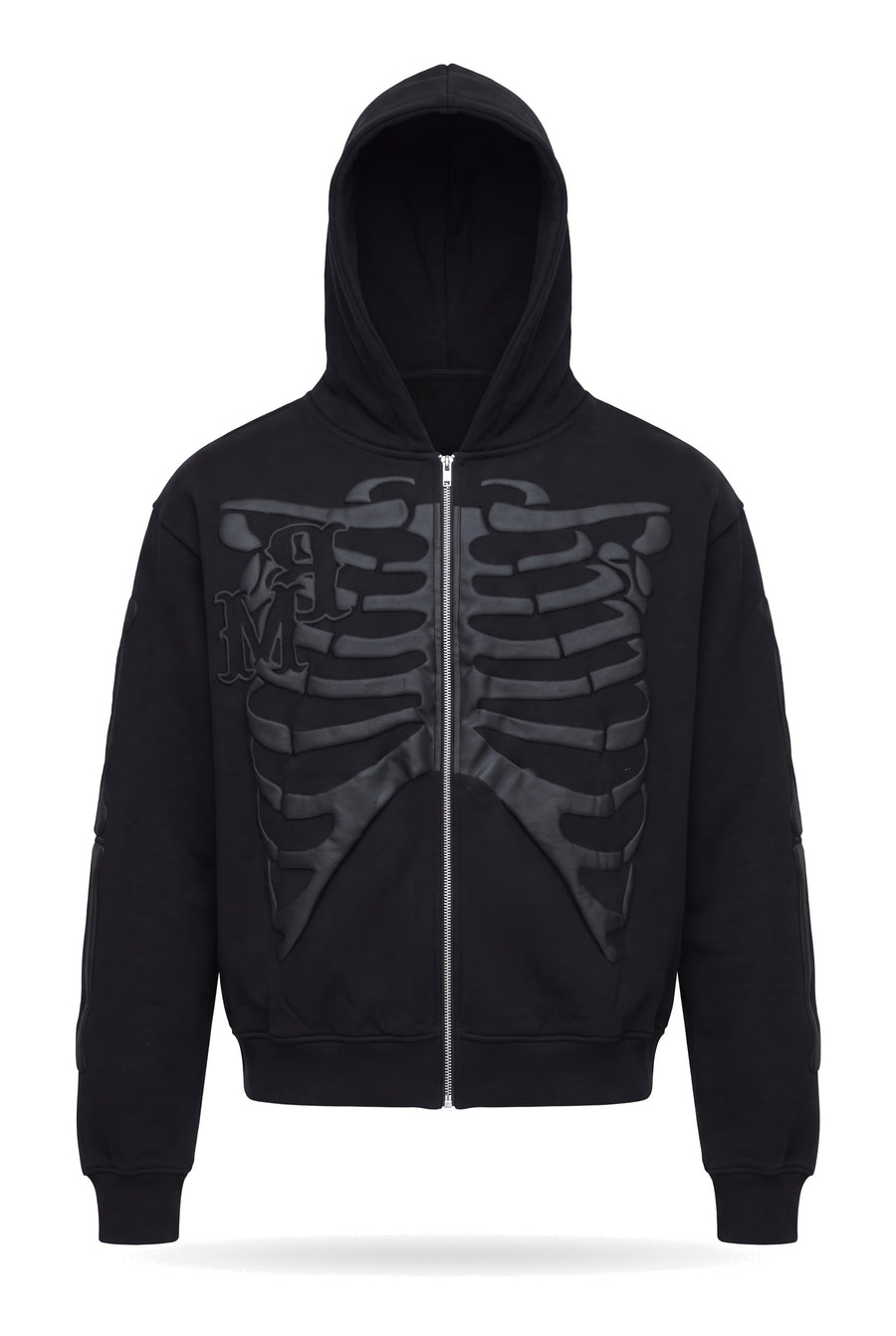 Women's oversized black puff-print skeleton zip hoodie