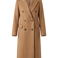 Lucille-Paloma women's camel double-breasted wool blazer coat, ghost mannequin studio shot