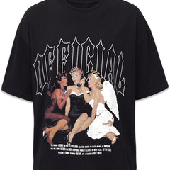 Black oversized gothic graphic cropped tee, ghost mannequin product shot