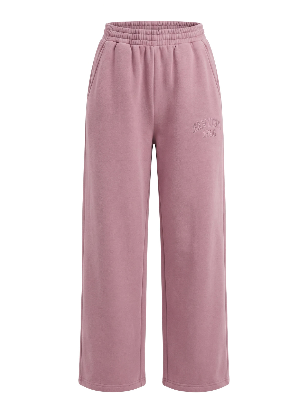 Penelope women's wide-leg fleece-lined joggers in dusty pink, studio product shot