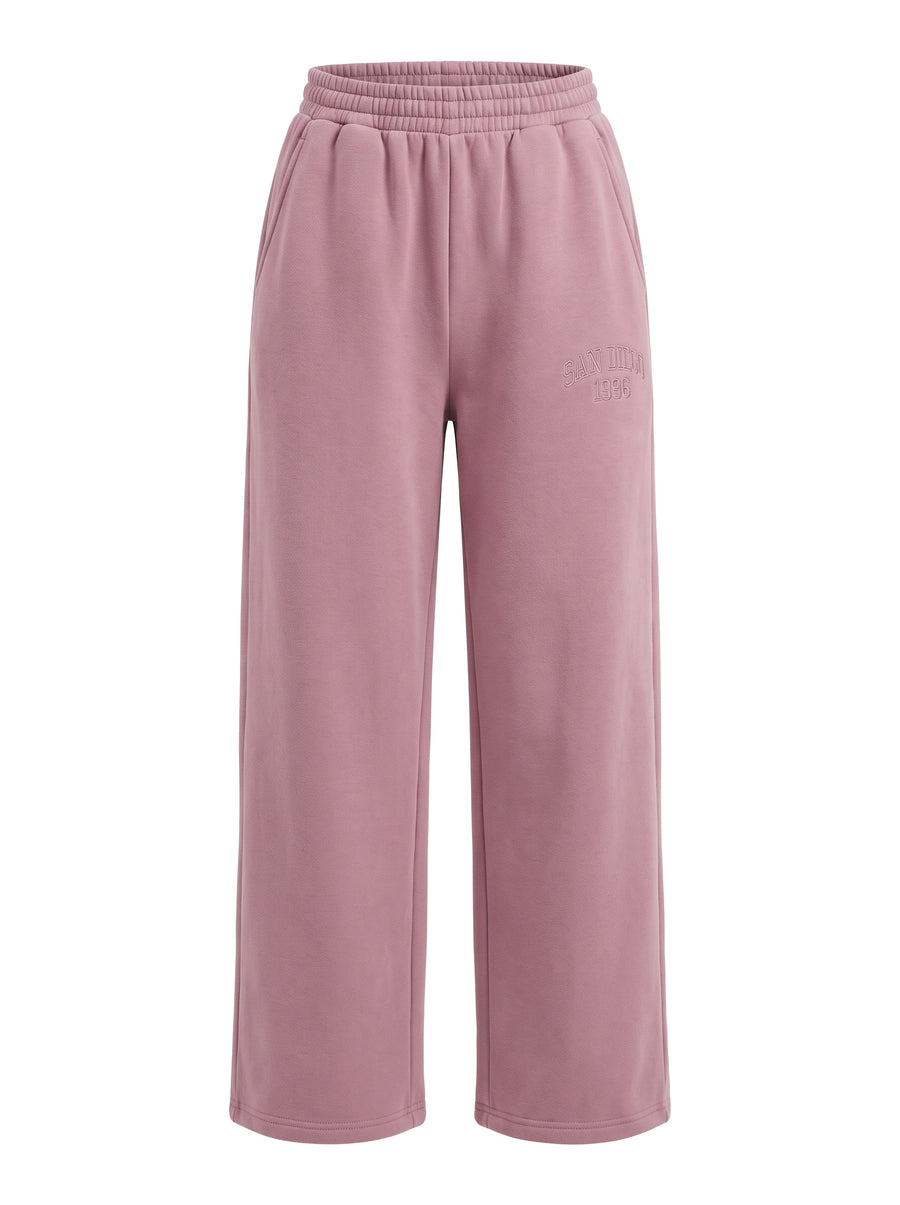 Penelope women's wide-leg fleece-lined joggers in dusty pink, studio product shot