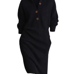 Black ribbed knit collared midi dress ghost mannequin product shot