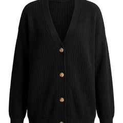 Women's oversized black ribbed V-neck cardigan