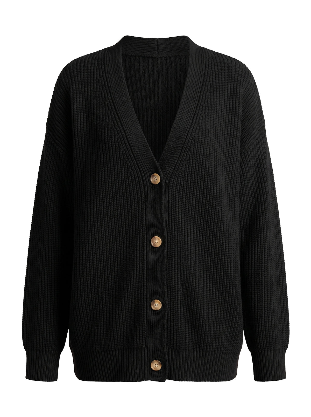 Women's oversized black ribbed V-neck cardigan