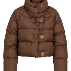 Odette-Ophelia women's cropped stand-collar puffer jacket in brown