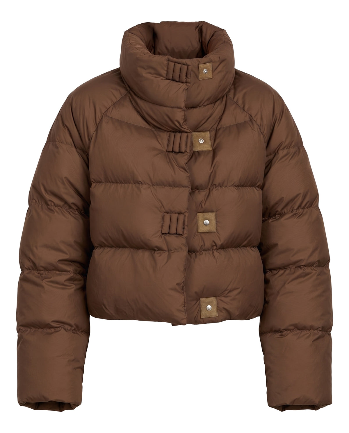 Odette-Ophelia women's cropped stand-collar puffer jacket in brown