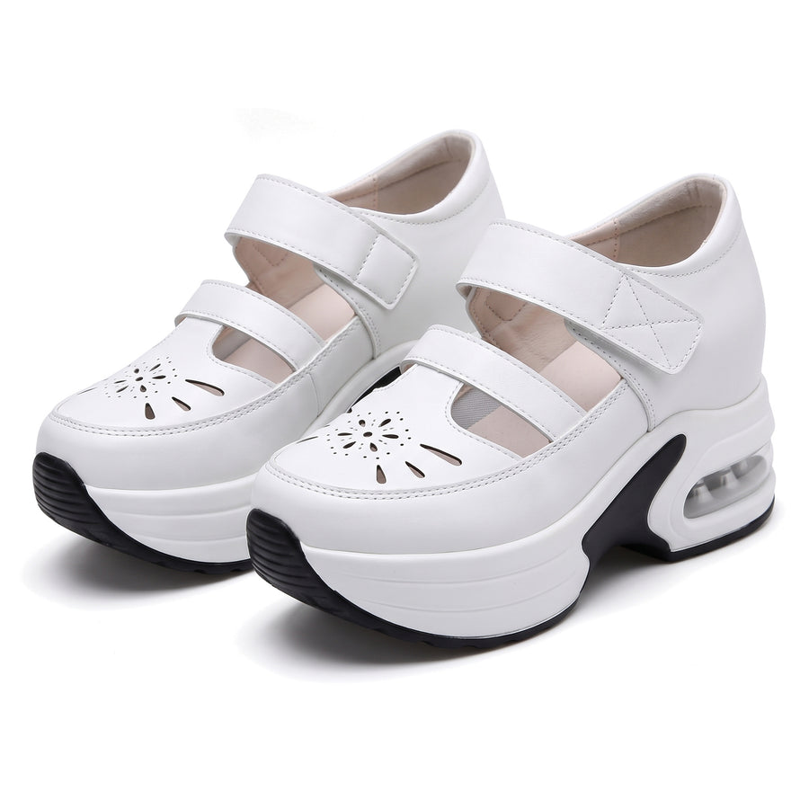 Tamara-Colette women's white platform Mary Jane shoes with ankle strap, pair on white
