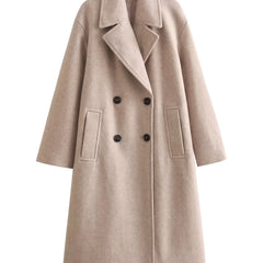Women's longline double-breasted open-front trench coat in beige