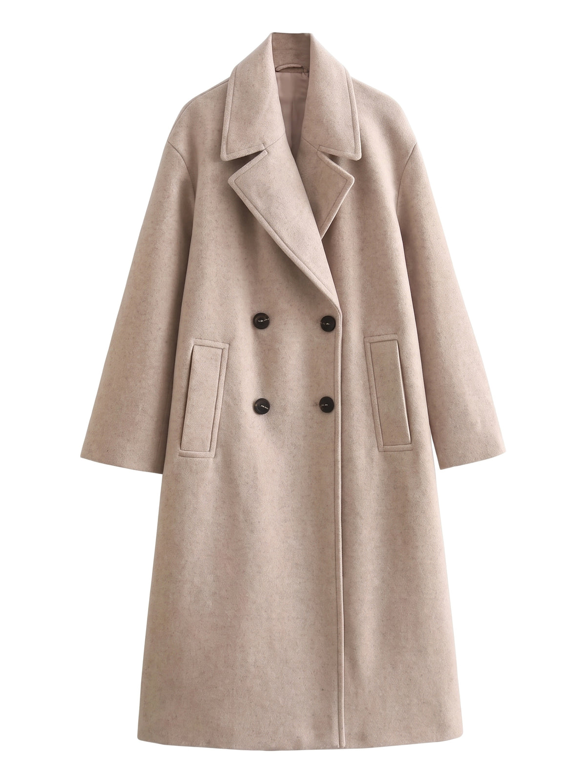 Women's longline double-breasted open-front trench coat in beige