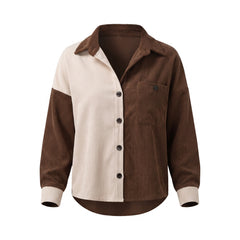 Odette-Paloma women's two-tone corduroy shirt with patch pocket, coffee brown and cream