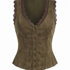 Women's Lace-Trim Button-Front Vest ghost mannequin product photo