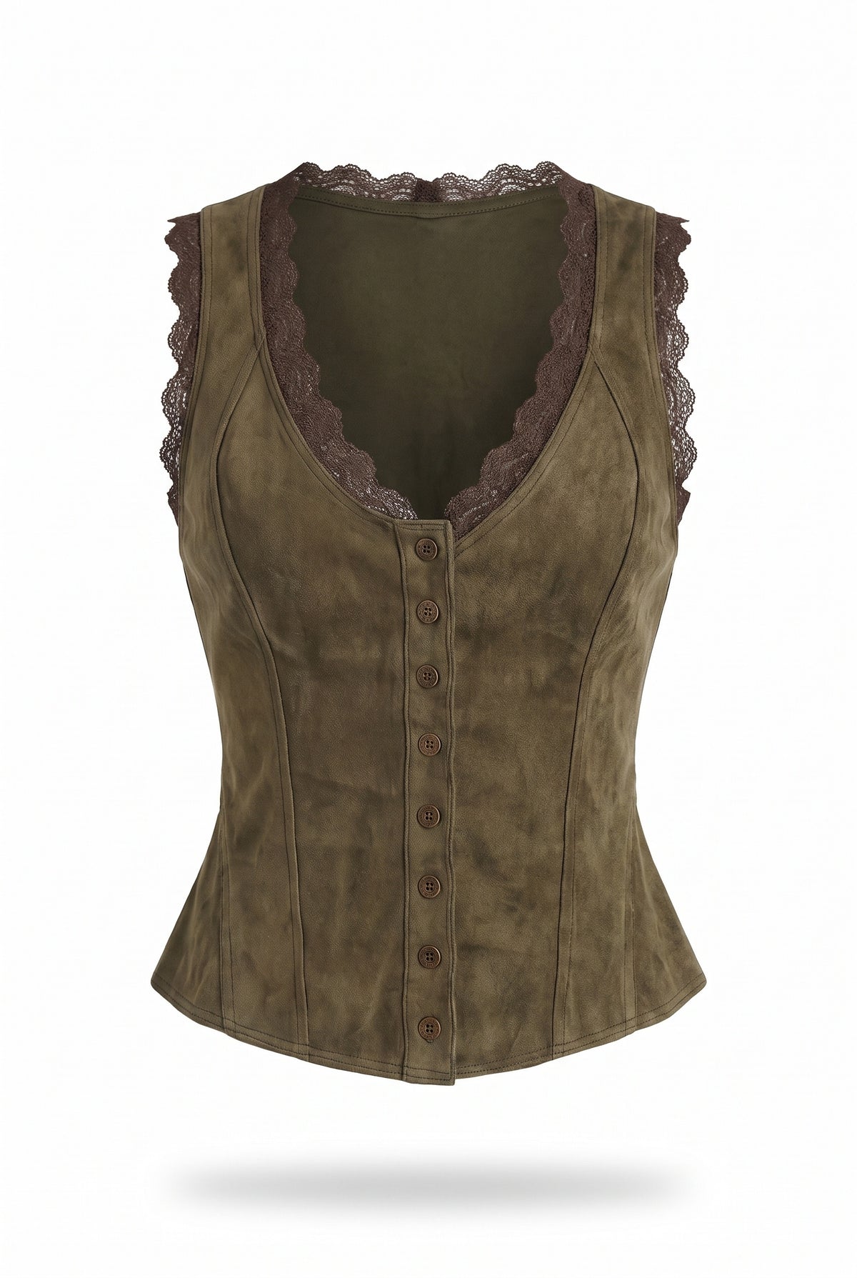 Women's Lace-Trim Button-Front Vest ghost mannequin product photo