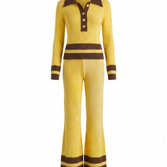 Helena-Lottie Women's Striped Polo Sweater and Wide-Leg Pants Set ghost mannequin hero