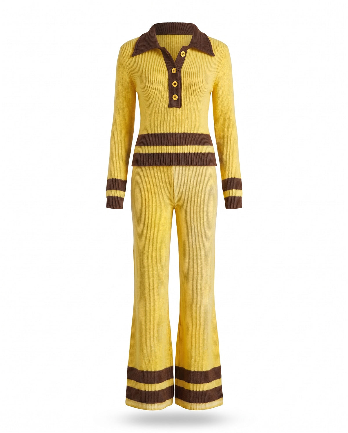 Helena-Lottie Women's Striped Polo Sweater and Wide-Leg Pants Set ghost mannequin hero