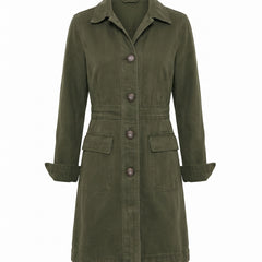 Maureen-Cordelia Women's Olive Utility Longline Trench Coat ghost mannequin product shot