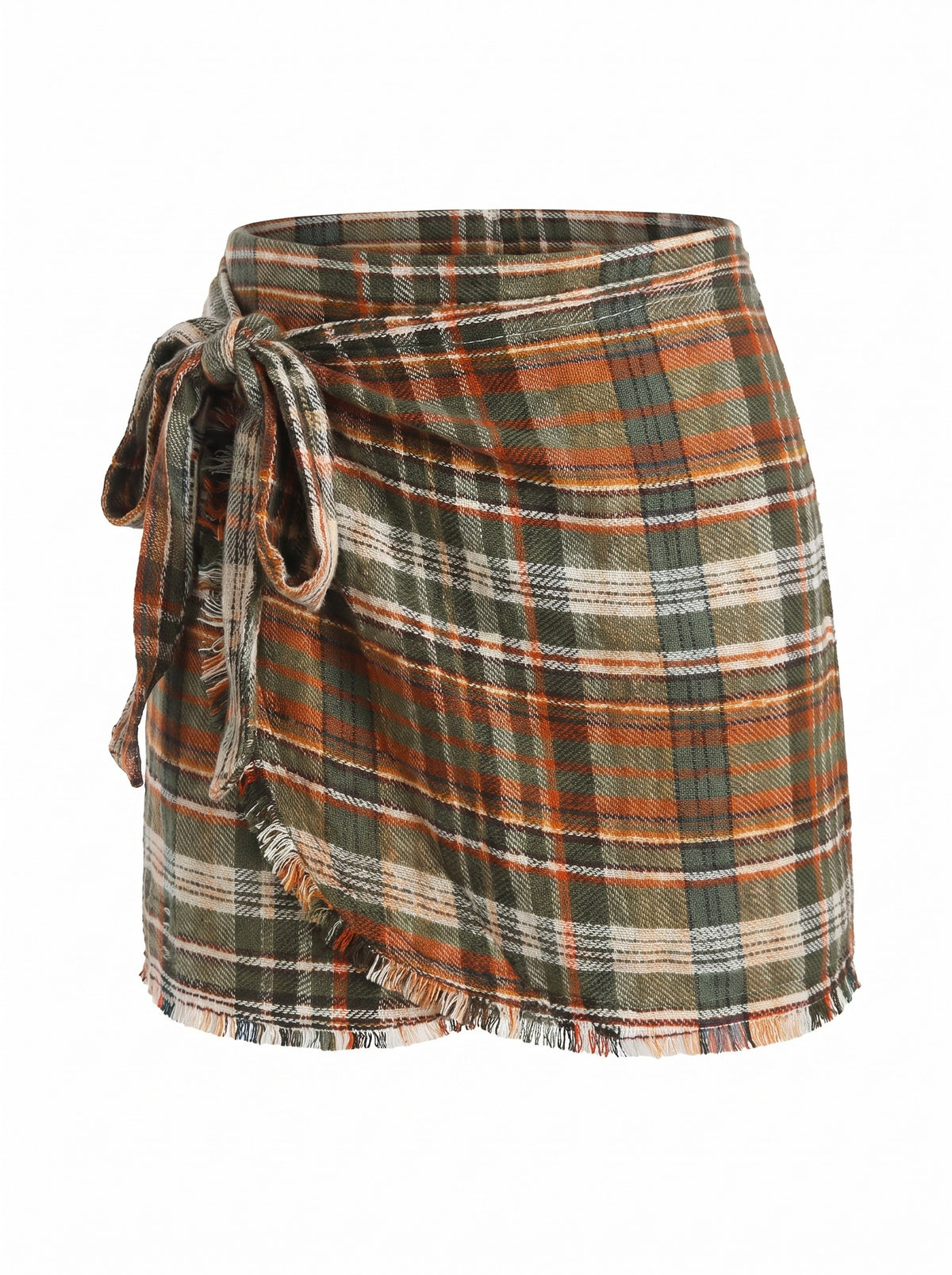 Paloma-Ursula | Women's Checkered Wrap Mini Skirt with Fringe Hem