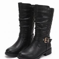 Alba Women's Mid-Calf Slouch Boots with Gold Buckle Strap