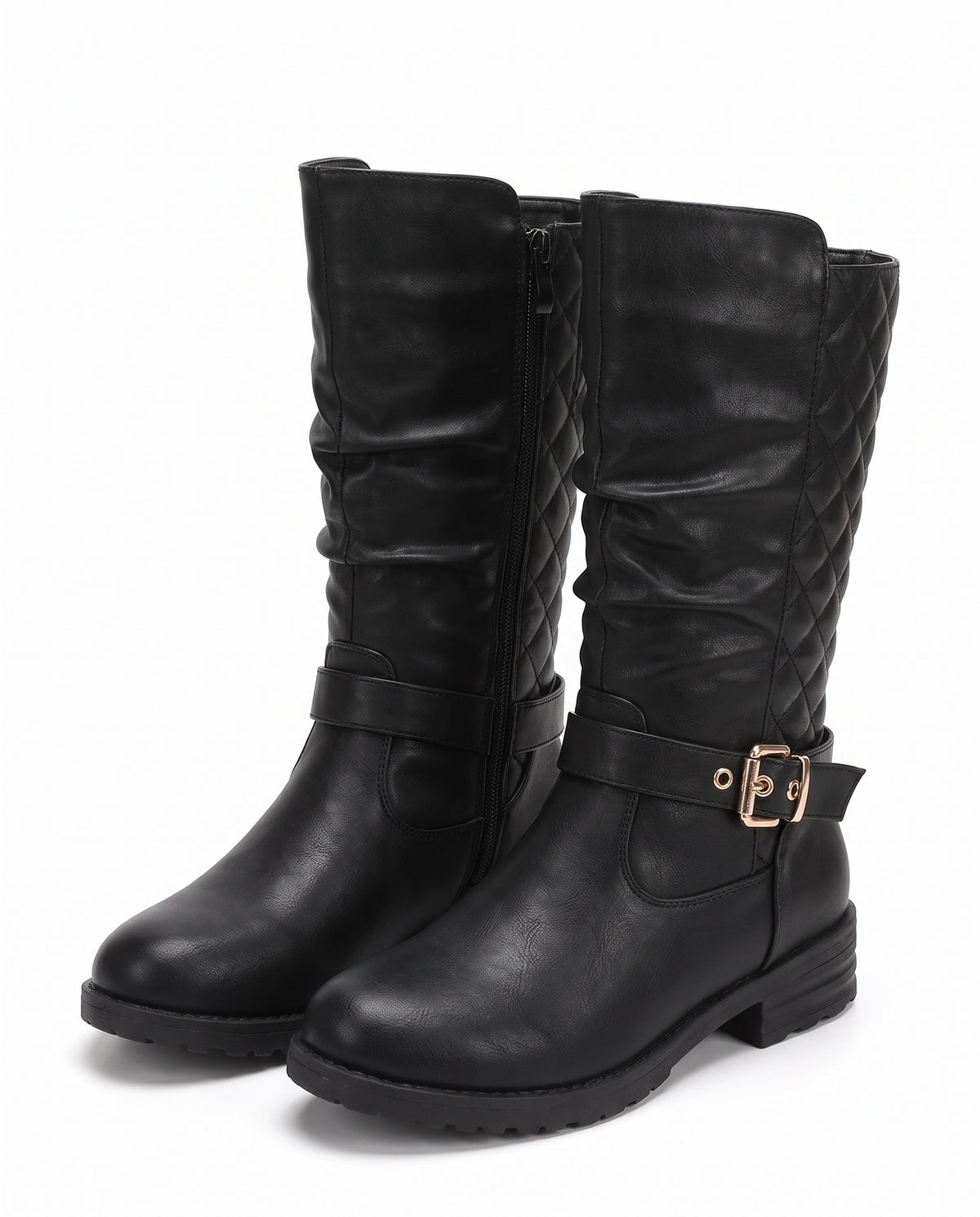 Alba Women's Mid-Calf Slouch Boots with Gold Buckle Strap