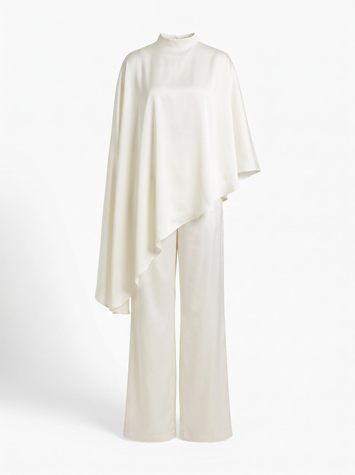 Teresa-Eleanor | Women's Satin Cape Top & Wide-Leg Trouser Set