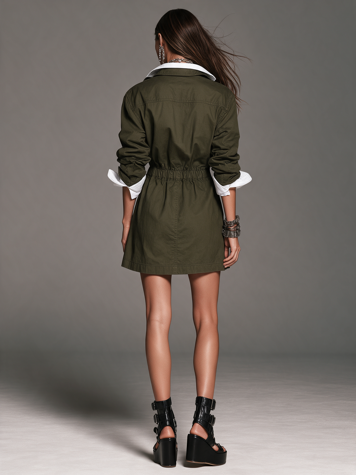 Lucille | Women's Army Green Layered-Panel Utility Jacket