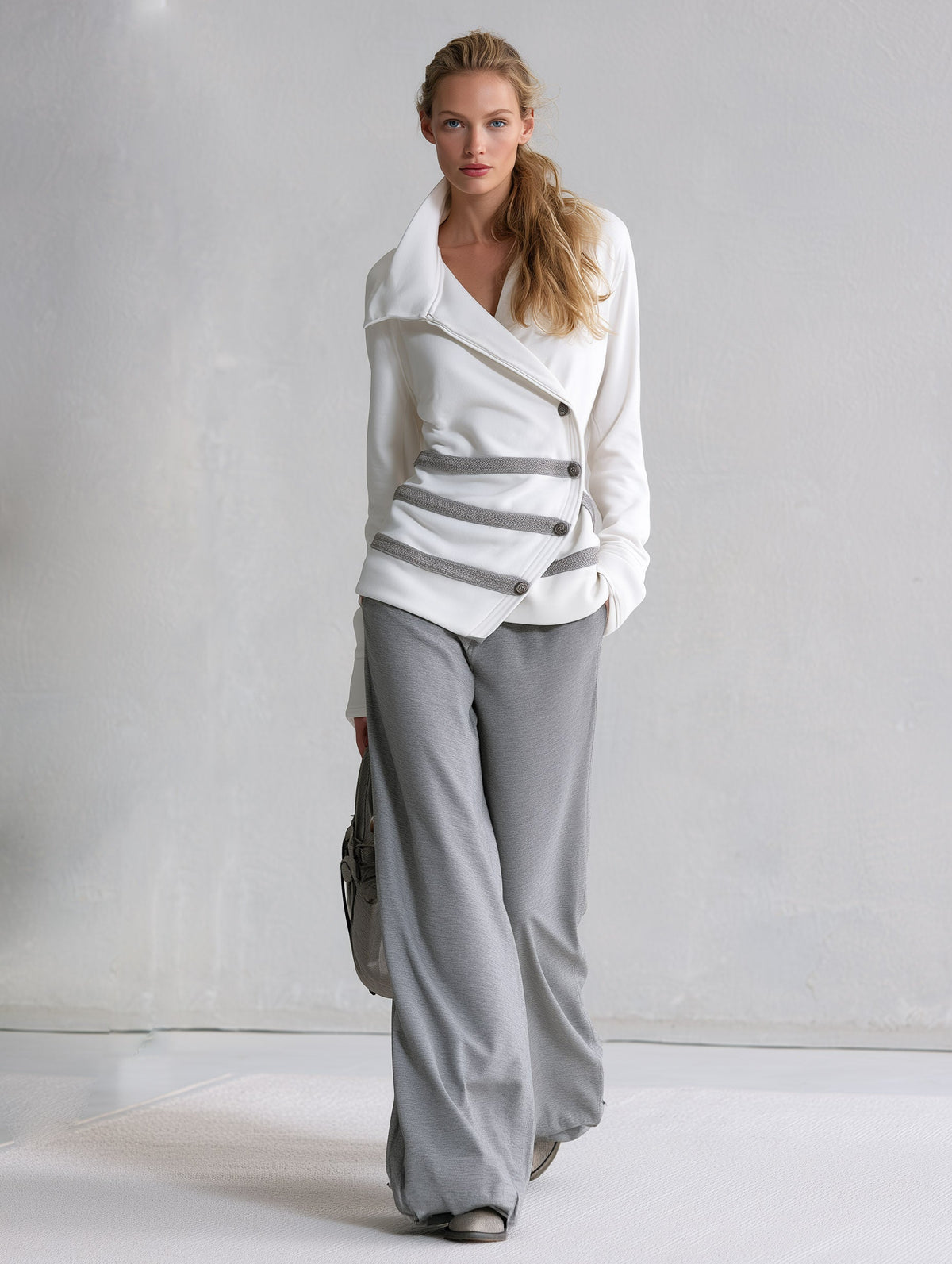 Frances-Veronica | Women's Asymmetric Sweatshirt & Wide-Leg Pants Set