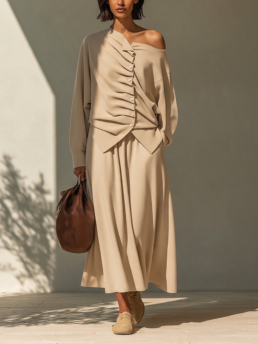 Silvia-Vera | Women's Asymmetric Twist-Detail Knit Set