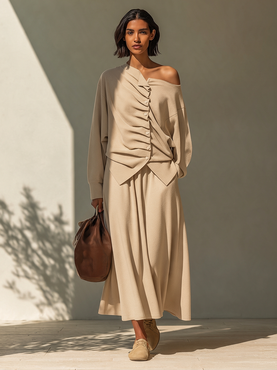 Silvia-Vera | Women's Asymmetric Twist-Detail Knit Set