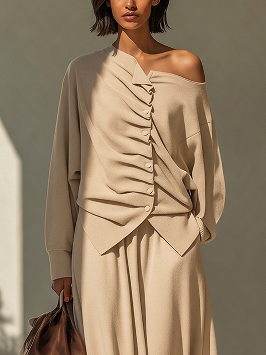 Silvia-Vera | Women's Asymmetric Twist-Detail Knit Set
