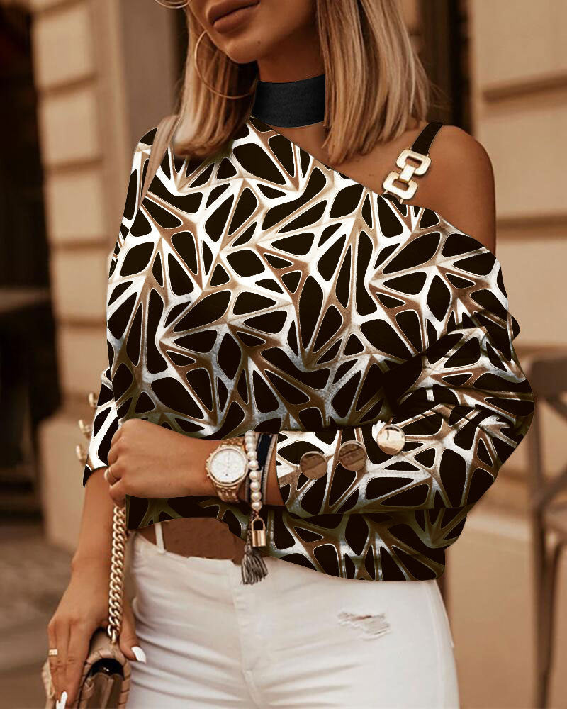 Alba | Women's Asymmetrical Off-Shoulder Choker Collar Shirt