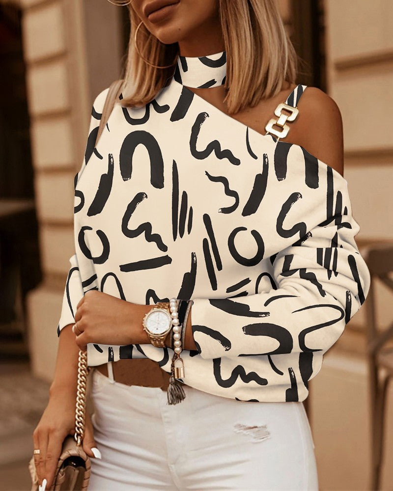Alba | Women's Asymmetrical Off-Shoulder Choker Collar Shirt