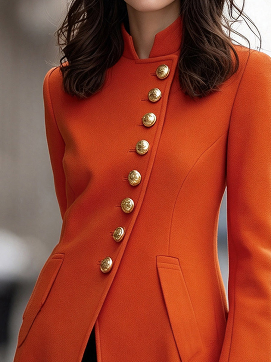 Magda | Women's Asymmetrical Stand-Collar Wool Trench Coat