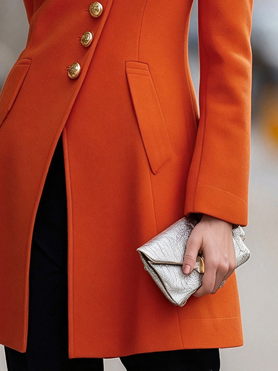 Magda | Women's Asymmetrical Stand-Collar Wool Trench Coat