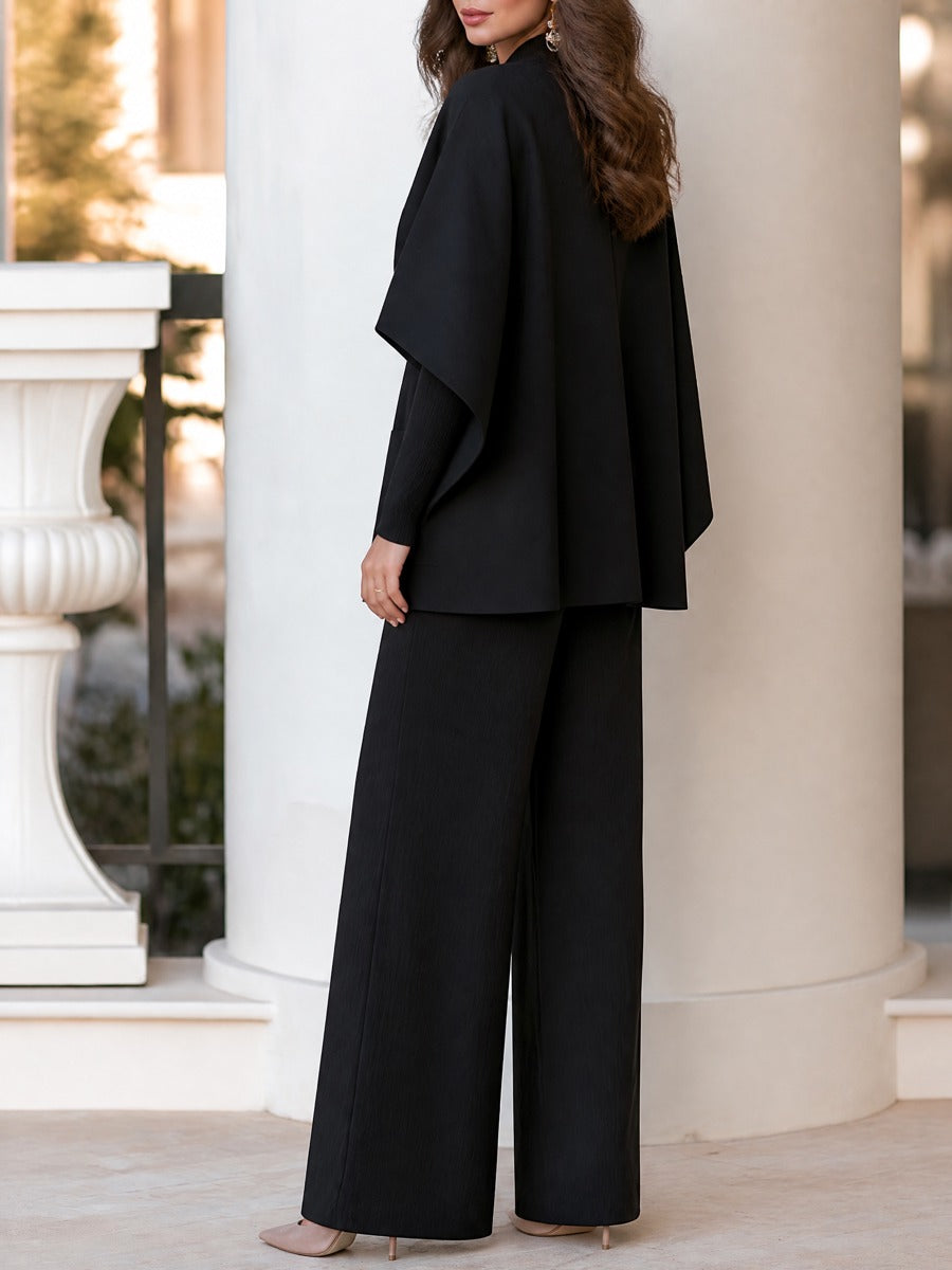Lorraine | Women's Belted Cape Cardigan & Wide-Leg Pants Three-Piece Set
