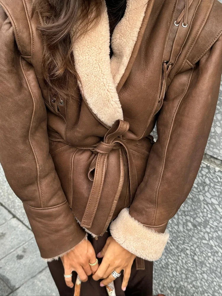 Violet | Women's Belted Trench Coat with Shearling Trim