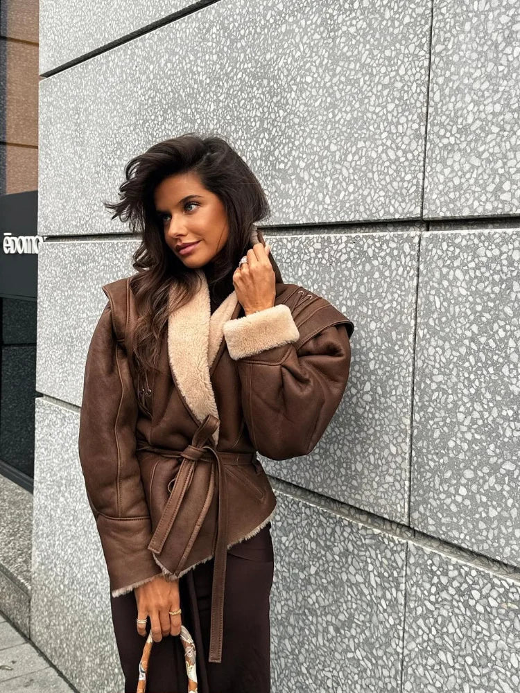 Violet | Women's Belted Trench Coat with Shearling Trim