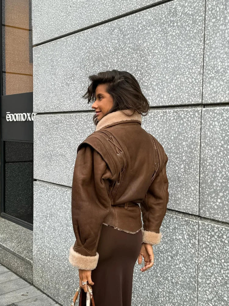 Violet | Women's Belted Trench Coat with Shearling Trim