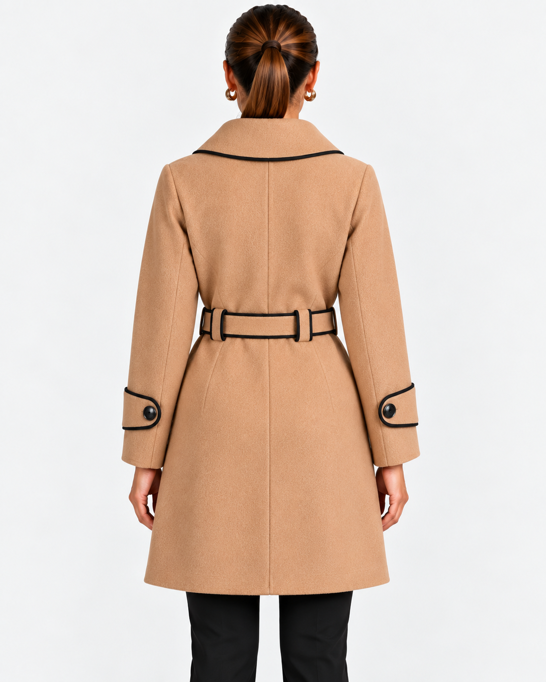 Greta | Women's Belted Wrap Coat with Contrast Trim