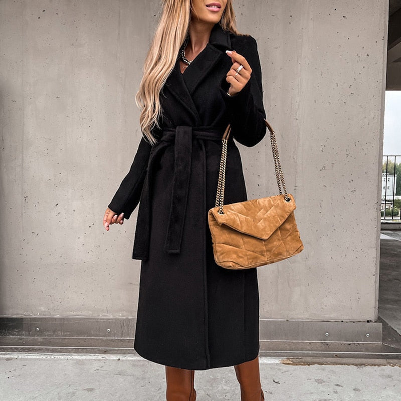 Sybil | Women's Belted Wrap Trench Coat with Faux Fur Collar