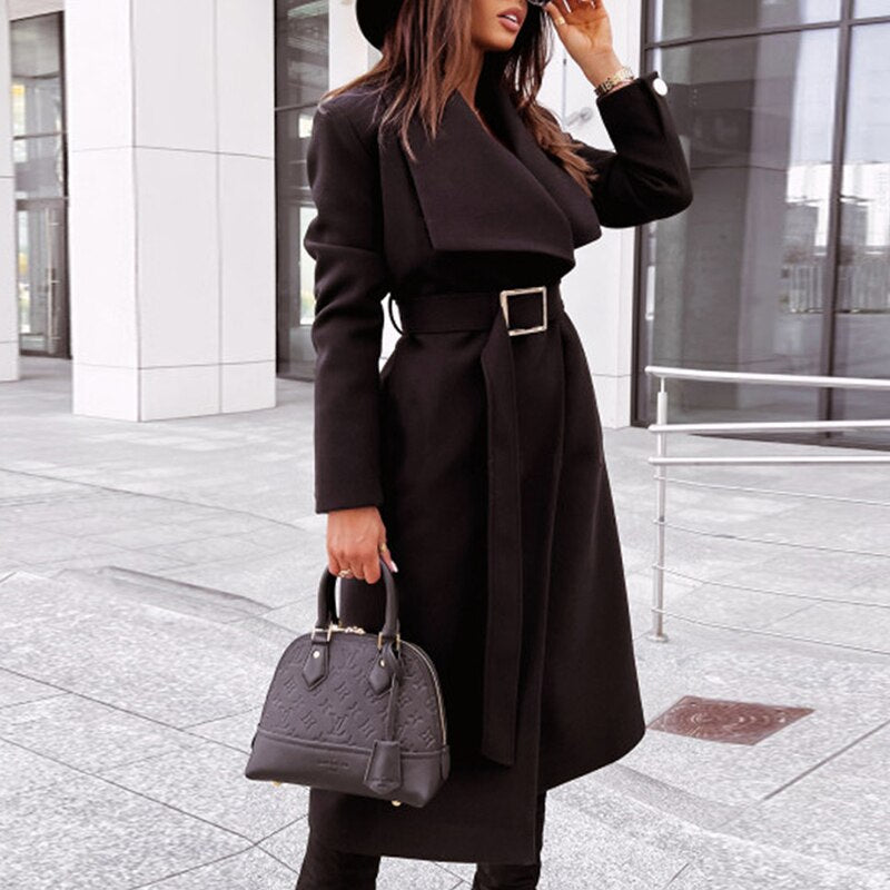 Sybil | Women's Belted Wrap Trench Coat with Faux Fur Collar