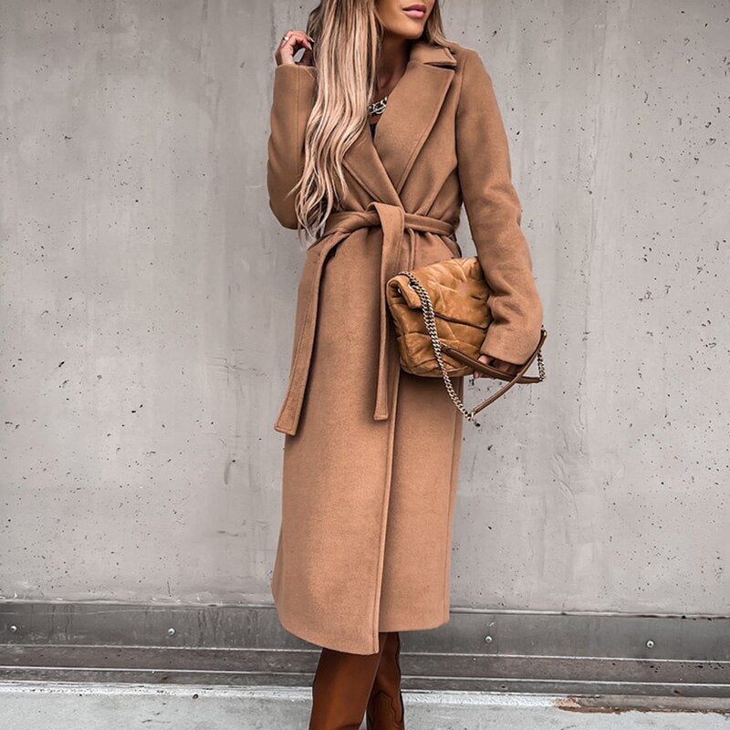 Sybil | Women's Belted Wrap Trench Coat with Faux Fur Collar