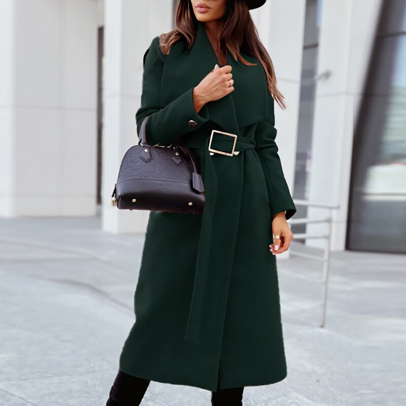 Sybil | Women's Belted Wrap Trench Coat with Faux Fur Collar