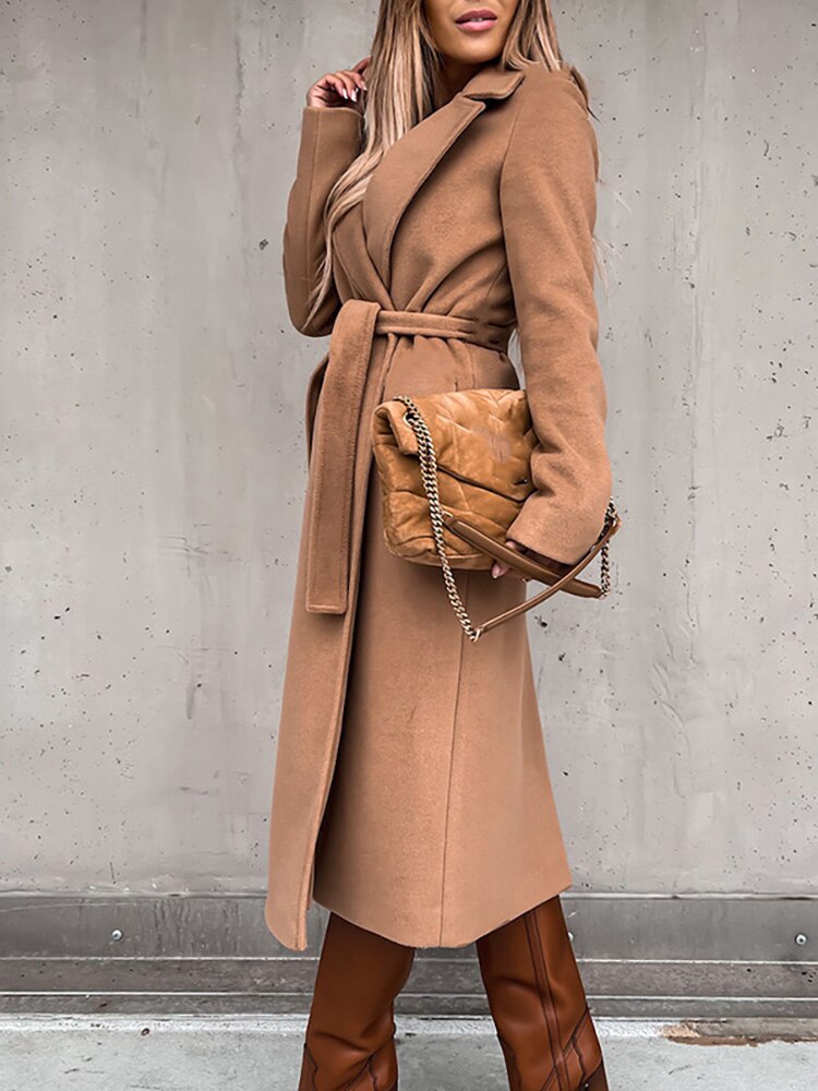 Sybil | Women's Belted Wrap Trench Coat with Faux Fur Collar