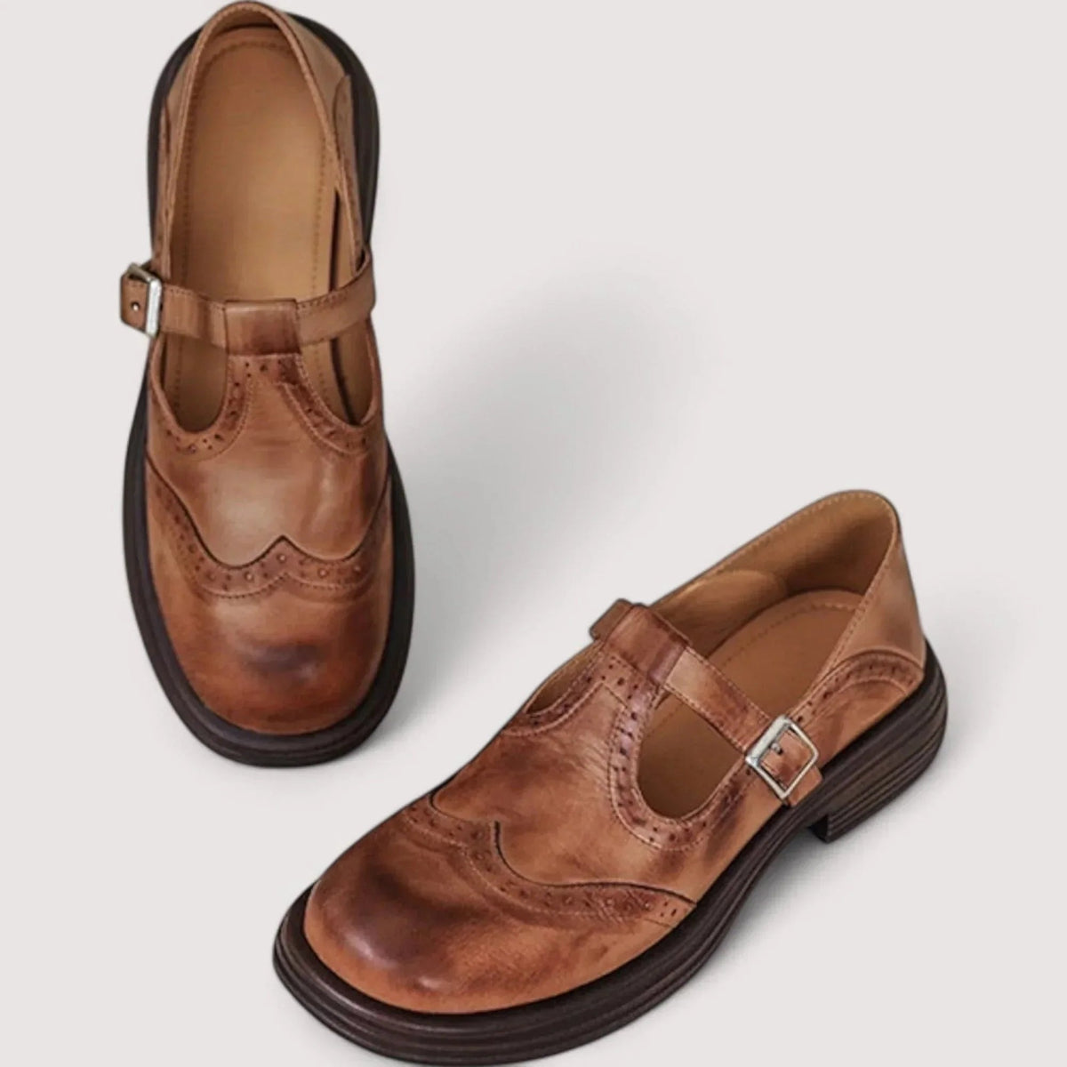 Regina-Johanna | Women's Brogue-Detail Leather Mary Jane Shoes