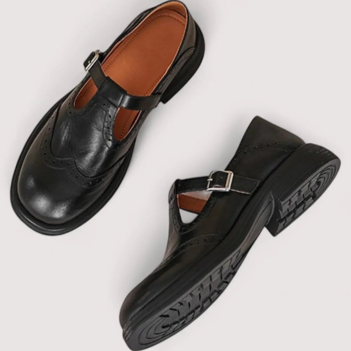 Regina-Johanna | Women's Brogue-Detail Leather Mary Jane Shoes