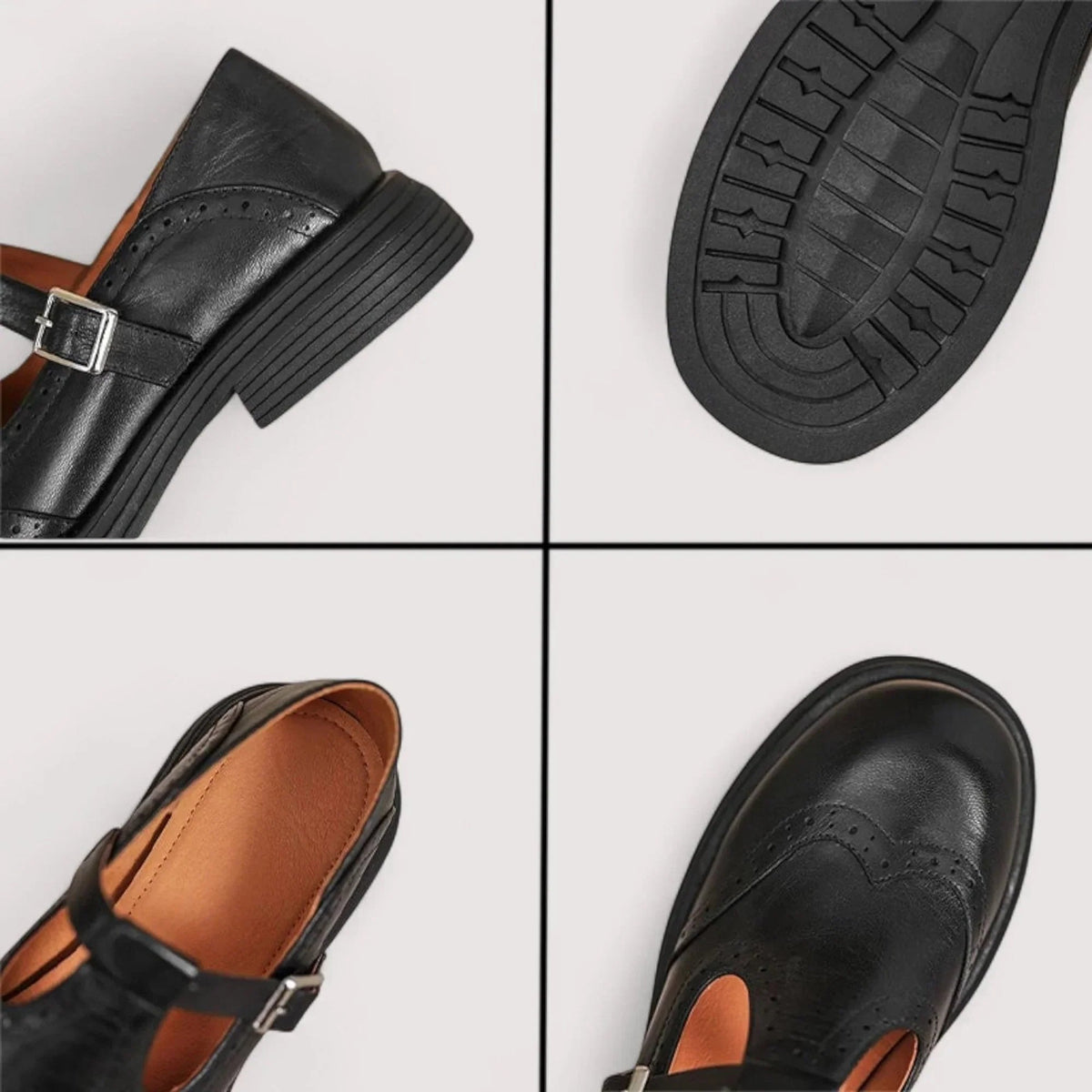 Regina-Johanna | Women's Brogue-Detail Leather Mary Jane Shoes