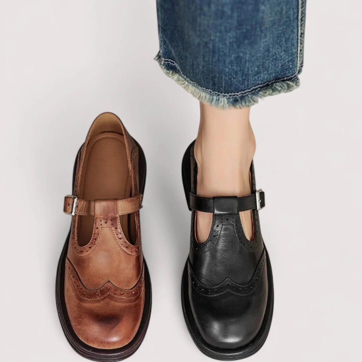 Regina-Johanna | Women's Brogue-Detail Leather Mary Jane Shoes
