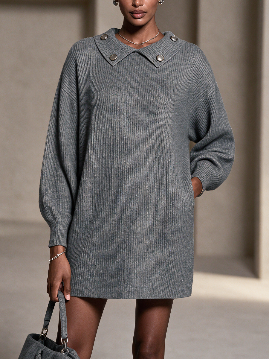 Henrietta | Women's Button-Detail Oversized Knit Mini Dress